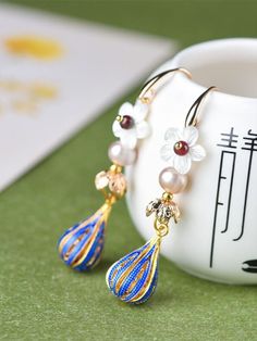 Accessory: No Overview: (1)Pearl+ Cloisonne Fit &Sizing: Non-Stretchable #earrings #Cloisonne #Chinesestyle Elegant Teardrop Earrings For Spring, Elegant Summer Flower Earrings With Ear Wire, Elegant Summer Flower Earrings, Earrings To Make, Earring Long, Cloisonne Earrings, Chinese Jewelry, Buy Flowers, Pearl Earring