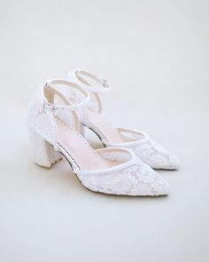 White Bridal Lace Block Heel with Mini Pearls Comfortable Bridal Shoes, Shoes For Brides, Lace Wedding Shoes, Bridal Shoes Low Heel, Wedding Shoes Low Heel, Bridal Flats, Wedding Shoes Lace, White Wedding Shoes, Wedding Shoes Flats