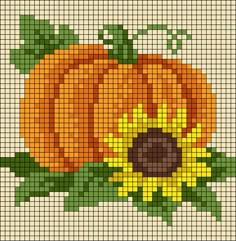 an image of a cross stitch pattern with pumpkins and sunflowers on it