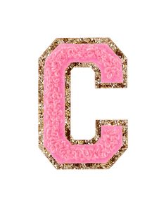 the letter c is made up of pink and gold glitter