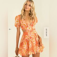 Nwt From Saints + Secrets. Brand For Exposure Peach Short Sleeve Dress For Vacation, Short Sleeve Peach Dress For Vacation, Short Sleeve Peach Vacation Dresses, Feminine Orange Dress For Vacation, Fitted Peach Mini Dress For Vacation, Feminine Orange Vacation Dresses, Cute Orange Dress For Day Out, Cute Orange Mini Dress, Casual Peach Mini Dress For Vacation