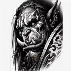 Orc Tattoo, Realistic Eye Tattoo, Tattoo Catalog, Crazy Tattoos, Scary Drawings, Greek Mythology Tattoos, Wolf Tattoo Design, Mythology Tattoos, Greek Tattoos