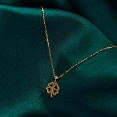 "FOUR LEAF CLOVER NECKLACE - 14K GOLD CLOVER NECKLACE FOR WOMAN ❤️ ITEM DETAILS Material: 14K Solid GOLD (Not Filled or Plated). Gold Necklace Chain Length: 16,7\" inch (42,5cm) Main Chain and 1\" inch (2,5cm) Adjustable Chain Part Total: 17,7\" inch (45cm) Chain Width: 1mm Finish: 14K Yellow Gold Featuring: 8,5x11mm Clover Pendant Stone: Zircon ♥ SHIPPING We work with Dhl Express for worldwide shipping. Please leave your phone number at checkout for delivery purposes. Production time: 3-5 busin Gold Clavicle Chain Charm Necklace In Fine Jewelry Style, Yellow Gold Pendant Charm Necklace With Clavicle Chain, Yellow Gold Pendant Charm Necklace, 14k Gold Clavicle Chain With Round Pendant, Yellow Gold Clavicle Chain Pendant Necklace, Gold 14k Collar Necklace, 14k Gold Necklace With Delicate Chain Pendant, 14k Gold Pendant Necklace With Delicate Chain, Dainty 14k Gold Pendant Necklace