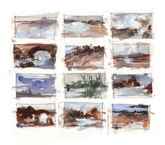 several different types of watercolors are shown in this drawing book, each with an individual's own landscape