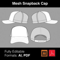 Mesh Snapback Cap / Fashion Designers Description: Craft your own Mesh Snapback Cap design effortlessly using this user-friendly cap design kit! Tailored for fashion enthusiasts looking to design their own cap, this kit encompasses all the vital vector files essential for seamless communication with manufacturers and pattern makers. It empowers you to fashion captivating design mock-ups and line sheets. Devoid of unnecessary complexity, this straightforward yet powerful design kit equips you wit Tech Pack Fashion, Texture Graphic Design, Tech Pack, Cap Fashion, Mock Ups, Cap Design, Snapback Cap, Fashion Designers, Clothing Brand