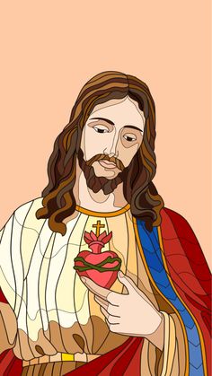 jesus holding a heart shaped object in his hand