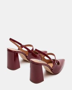 MAEGAN WINE PATENT Block Heel Slingback, Heels Steve Madden, Buckle Top, Steve Madden Store, Holiday Trip, Slingback Flats, Leather Socks, Slingback Heel, Women's Heels