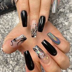 32 Elegant Black Nail Art Designs Ideas for 2020 Black nail designs Black Design Nails Acrylics, Black Gel Nails, Opal Nails, Sculpted Nails, Black Acrylic Nails, Black Nail Art, Pretty Nail Designs, Black Nail Designs, Designs Nail