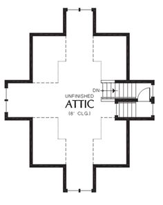 the upper floor plan for an attic with stairs and second story above it, as well as