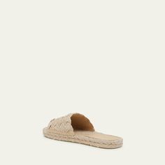 Bottega Veneta "Jack" braided jute espadrille sandals Flat jute heel Open toe Wide band upper Slide style Rubber outsole Made in Italy Natural Jute Sandals With Woven Sole, Natural Woven Open Toe Slides, Spring Slip-on Jute Sandals, Beige Woven Jute Sandals, Beige Woven Slip-on Espadrilles, Sandals Flat, Espadrille Sandals, Wide Bands, Flat Sandals