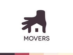 the logo for movers is shown in black and white, with an image of a hand holding a house