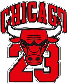 the chicago bulls'logo is shown in red and white, with an image of a bull