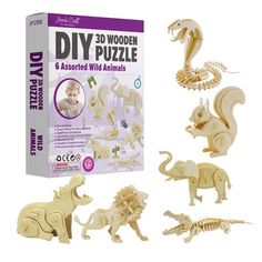 6 pc Puzzle Bundle SetThis bundle pack includes: Cobra, Hippo, Crocodile, Elephant, Lion, and Squirrel. No tools or glue is required to build your very own wild animals collection of puzzles! These 3D wooden puzzle sets come bundled with various shapes, from all types of animals to transportation vehicles, so theres something for everyone to enjoy. Choose your favorite themes or collect them all! These wooden puzzles are DIY, so your kid gets to put it together as a fun hobby activity that is al Hands Craft, 3d Wood Puzzles, Transportation Vehicles, Easy Punch, 3d Wooden Puzzle, Brain Teaser Puzzles, Animal Puzzle, Indoor Activities For Kids, Wood Puzzles