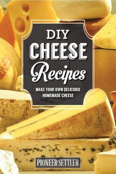 cheeses are stacked on top of each other with the words diy cheese recipes make your own delicious homemade cheese