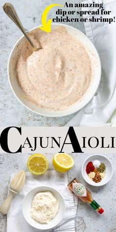 the recipe for cauna aloi is shown in two different bowls, with lemons and