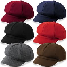 PRICES MAY VARY. Package Including: you will receive 6 newsboy hats for women in different colors, including black, burgundy, light gray, bright red, dark blue and coffee; With these beautiful colors, the hats are suitable for elegant women Soft Material: the woman caps are made of soft wool cloth, which are warm enough, suitable for cold weather; The wool material is not easy to break and safe, so that you can use them for a long time Size Information: female winter hats have universal size and Casual Cheap Newsboy Cap For Winter, Cheap Women's Curved Bill Hat, Bakerboy Hat, Fur Pom Pom Beanie, Beret Hats, Baker Boy Hat, Hat Beret, Baker Boy, Wool Berets