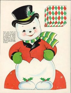 an old fashioned christmas card with a snowman