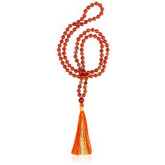 8mm natural carnelian gemstone Mala bead necklace with hand craved sandalwood has luxurious signature tassel with gold zari thread. Spiritual Orange Red Coral Necklace, Spiritual Orange Necklace Made Of Red Coral, Red Hand-strung Mala For Healing, Red Handmade Mala For Healing, Spiritual Orange Jewelry With Red Coral, Spiritual Orange Red Coral Jewelry, Orange Jewelry With 108 Beads For Meditation, Orange Carnelian Necklace In Spiritual Style, Orange Spiritual Necklace With 108 Beads