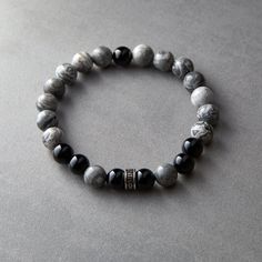 Storm | Stone Bead Bracelet - Nominal Elegant Obsidian Bracelets For Meditation, Everyday Spiritual Agate Bracelets, Spiritual Black Beaded Bracelets With Stones, Elegant Gray Gemstone Beads Bracelets, Elegant 8mm Beads Bracelet For Meditation, Elegant Gray Bracelets With Gemstone Beads, Spiritual Silver Obsidian Bracelet, Elegant Silver Obsidian Beaded Bracelets, Spiritual Black Bracelets With Stones