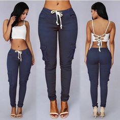 Autumn Women New Denim Pants Cargo Leggings, Sweat Suits, Jeans Material, Pencil Pants, Women Cargos, Ankle Length Pants, Type Of Pants, Cargo Pants Women, Women Pants Casual