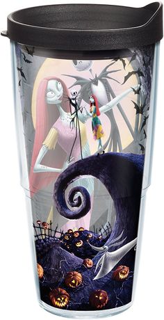 thermos tumbler cup has an image of jack and sally on it