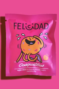 a pink bag with an image of a dog on it's back and the words feligdad written in spanish