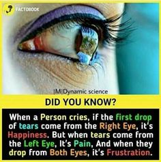 an eye with the caption did you know? when a person cries, if the first drop of tears come from the right eye, it's happiness