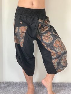 "Samurai pants Yoga, Pants, Harem Pants - elastic waistband and cuffs - Fits all ! Styles Smock Waist Low Crotch Measurements - 1 inch (1\") = 2.54cm. Approx. Measurements and Detail Waist (with elastic) : 24 inch to 46 inch Hips : up to 55 inch Length : 40 inch * Fabric: 100% Cotton * Trouser Style * Trouser are one-size-fits-all ❤️ Special offer Coupon code❤️ BUYFOR2 : Get discount 10% for the order 2 items. BUYFOR3 : Get discount 15% for the order 3 items. BUYFOR4 : Get discount 15% for the o Harem Pants With Pockets For Festivals, Casual Pants With Pockets For Festivals, Casual Festival Pants With Pockets, Casual Pants With Elastic Waistband For Festivals, Casual Festival Trousers, Black Hippie Bottoms With Elastic Waistband, Traditional Pants With Elastic Waistband And Relaxed Fit, Traditional Wide Leg Parachute Pants With Pockets, Traditional Wide-leg Parachute Pants With Pockets