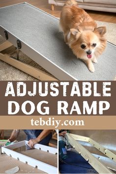 a dog ramp made out of plywood with the words adjustable dog ramp on it