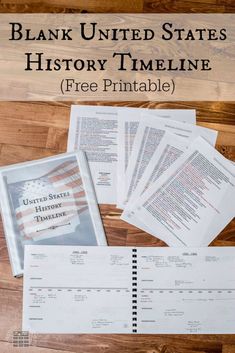 blank united states history timeline printables on a wooden table with text overlay that reads blank united states history timeline free printable