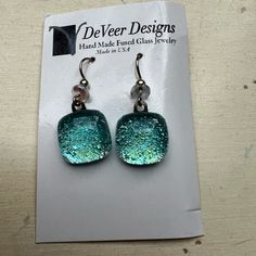 Deveer Designs Hand Made Fused Glass Jewelry In A Beautiful Blue And Silver Shimmery Color Made In The Usa Never Used, Brand New Glass Infused Jewelry, Matte Gold Earrings, Modernist Earrings, Unicorn Earrings, Rose Gold Hoop Earrings, Artisanal Design, Stained Glass Jewelry, Fused Glass Jewelry, Teardrop Dangle Earrings