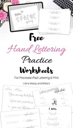 the free hand lettering practice worksheet for procreate and lettering & print