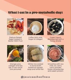 an image of what i eat in a pro - metabiolice day poster