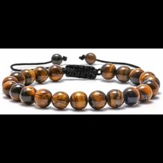 (Brand New) Mens Tigers Eye Bracelet. Adjustable Size 7 To 9.4 Inches Diameter Is 8mm. Comfortable To Wear Damascus Steel Wedding Band, Tigers Eye Bracelet, Kite Earrings, Silicone Wedding Band, Western Necklaces, White Pearl Bracelet, Double Wrap Bracelet, Tiger Eye Bracelet, Tungsten Wedding Bands