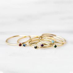 Dainty Birthstone Rings Stackable Gold Thin Bands - J F W Stackable Birthstone Rings, Dainty Rings, Birthstone Rings, Zirconia Rings, Gold Filled Ring, Band Jewelry, Cubic Zirconia Rings, Personalized Rings, Rings Jewelry