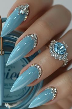 Brown Fall Nails, Nail Art Fall, Tiffany Blue Nails, Tiffany Nails, Blue And Silver Nails, Punk Nails, Polish Ideas