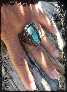 WANTED all over the Universe. Turquoise is recognized Sought After by early KINGS, MOVERS, and SHAKERS! Turquoise is said to be a vessel Imbued with energies associated with Heaven! All My Turquoise is Carefully chosen from around the World. I love the Raw Authentic look and feel of the stone...so I do not over polish the Turquoise! True Bohemian Style...an Original work of Art that you can treasure for a lifetime! Each of My Creations are One of A Kind and are Hand wrought to bring out the best Western Style Turquoise Ring Collectible, Untreated Western Style Turquoise Ring Gift, Western Style Untreated Turquoise Ring Gift, Untreated Western Turquoise Ring As Gift, Western Turquoise Jewelry With Patina, Rustic Turquoise Concho Jewelry, Handmade Rustic Jewelry For Rodeo, Oval Western Turquoise Ring With Concho, Western Style Oval Turquoise Ring With Concho