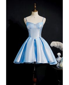 Get 10% off now! Buy sparkly sky blue short ruffled party dress with straps at cheap price online. Free stable shipping and pro custom service since 2009. Conformation Dresses, Prom Dresses Short Blue, Simple Homecoming Dresses, Beads Fabric, Short Homecoming Dresses, Cute Homecoming Dresses, Mini Prom Dresses, Satin Homecoming Dress, Blue Homecoming Dresses