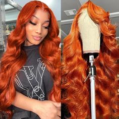 PRICES MAY VARY. Ginger Lace Front Wigs Human Hair Material : 350# Ginger Orange Colored Trendy Color Fashion Style,Highlight Your Skin Tone. Soft, Full & Luxurious Body Wave Wavy Texture,No Tangle,No Shedding,Long Life Span,Human Hair Wigs Are Incredibly Versatile, Allowing You To Style With Hot Tools Such As Curling Irons, Flat Irons, Blow Dryers, And Hot Combs 13X6 HD Lace Front Wigs Human Hair : Upgaded 13x6 Lace Frontal Large Parting Space, Can Be Parted Anywhere,Transparent Swiss HD Lace M Hair Front, Auburn Brown, Wig Straight, Indian Human Hair, Human Hair Color, Lace Front Wigs Human Hair, 100 Human Hair Wigs, Front Hair Styles, Human Wigs