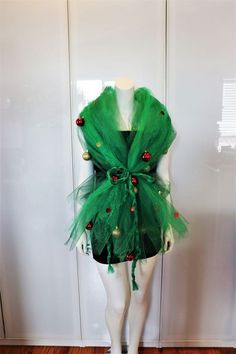 Christmas Theme Dress Up, Christmas Costume Ideas For Women Diy, Themed Christmas Cosplay Costume Accessories, Diy Christmas Tree Costume, Diy Christmas Tree Costume Women, Christmas Tree Fancy Dress, Christmas Tree Outfit, Ugly Christmas Sweater Contest, Christmas Sweater Outfits