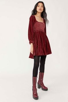 Free People Aesthetic, Dress With Corset, Velvet Sleeve, Velvet Mini Dress, Date Night Dresses, Mini Velvet Dress, Mini Dress With Sleeves, Free People Dress, Ethnic Fashion