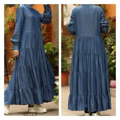 Button Down. Size 12 Will Fit L Soft,Very Comfy Material. Side Pockets Pre-Owned Worn Once Excellent Condition Plus Size Denim Dress, Gold Lace Dresses, Denim Clothes, Long Black Maxi Dress, Caroline Dress, Maxi Dres, Long Sundress, High Neck Maxi Dress, Mumu Dress