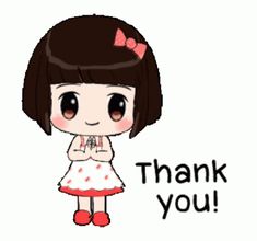 a cartoon girl with her hand on her chest and the words thank you written below