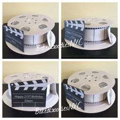 four different views of a film reel with the name happy 31st birthday written on it