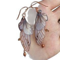 Woodland Themed Wedding, Fairy Wing Earrings, Grunge Earrings, Fairy Earrings, Polished Crystals, Aesthetic Earrings, Grunge Jewelry, Fairycore Aesthetic, Butterfly Wing Earrings