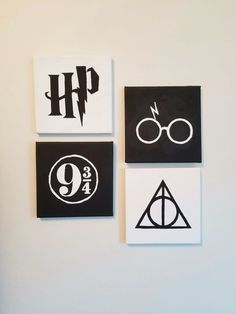 four harry potter stickers on the wall