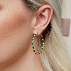 These exquisite 18kt Rose Gold Hoop Earrings boast 3.30ct of glimmering Emeralds and 0.92ct of sparkling Diamonds. Emerald and diamond handcrafted earrings make a stunning statement! 18kt. Rose gold Hoop Earrings Emeralds: 3.30ct total weight Diamonds: 0.92ct SKU: 22024 117-OR873 Luxury Emerald Hoop Earrings As A Gift, Luxury Green Hoop Earrings, Luxury Green Diamond Hoop Earrings, Yellow Gold Emerald Hoop Earrings Fine Jewelry, Green Emerald Hoop Earrings Fine Jewelry, Emerald Gemstone Hoop Earrings In Yellow Gold, Rose Gold Hoop Earrings, Handcrafted Earrings, Gold Hoop