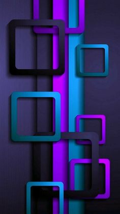 an abstract purple and blue wallpaper with square shapes on it's sides, as well as squares