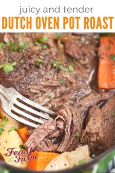 a pot roast with carrots, potatoes and meat