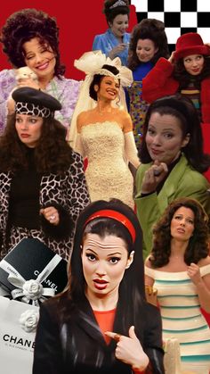 a collage of women dressed in different outfits and hair styles, including one wearing a hat